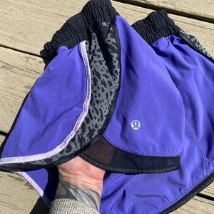 Lululemon purple & leopard running shorts size 6